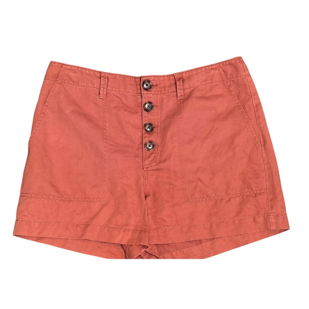 LOFT Women's Terracotta Cotton Linen Button Fly Utility Shorts Size 10 SP21